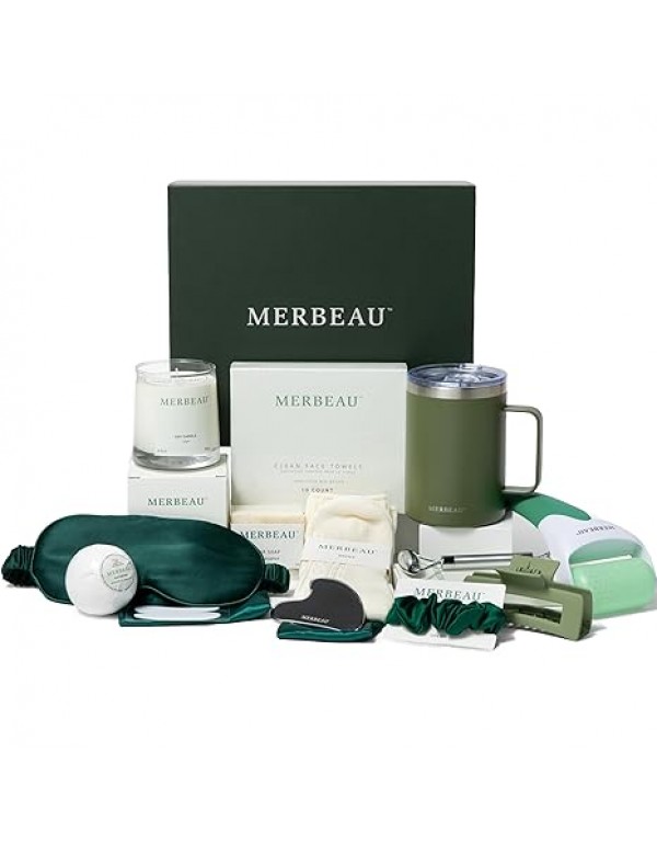 Luxury Self Care 13 Piece Gift Set – Non-Toxic, Clean Ingredients, Naturally-Scented Essential Oils, Candle, Socks, Bar Soap, Bath Bomb, Clean Towels, Hair Clip, Tumbler & More – Spa Kit, NEW