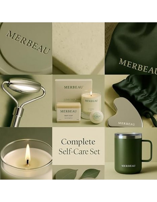 Luxury Self Care 13 Piece Gift Set – Non-Toxic, Clean Ingredients, Naturally-Scented Essential Oils, Candle, Socks, Bar Soap, Bath Bomb, Clean Towels, Hair Clip, Tumbler & More – Spa Kit, NEW