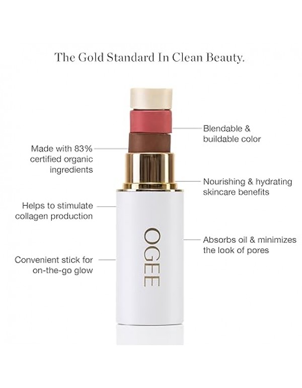 Ogee Volumizing Mascara & Face Stick Trio Bundle - Organic Black Mascara with Golden Contour Collection