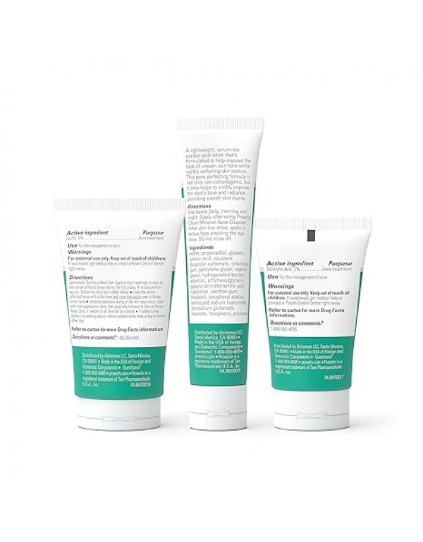 Proactiv Clean 3 Step Acne Routine w/ Pimple Patches- Sulfur Acne Treatment Cleanser, Azelaic Acid Serum, and Facial Moisturizer for Sensitive, Acne-Prone Skin- 30 Day Acne Kit with Pimple Patches