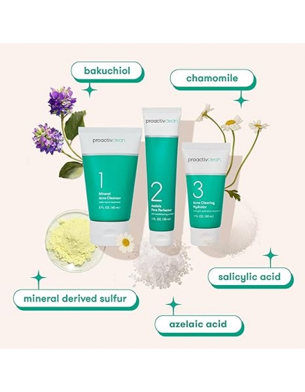Proactiv Clean 3 Step Acne Routine w/ Pimple Patches- Sulfur Acne Treatment Cleanser, Azelaic Acid Serum, and Facial Moisturizer for Sensitive, Acne-Prone Skin- 30 Day Acne Kit with Pimple Patches
