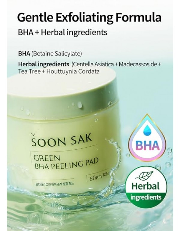 BEAUDIANI Green BHA Peeling Pad 60ct | Korean Exfoliating Toner Pads | Minimize Pores, Soothe Blemish-Prone Skin | Gentle Daily Chemical Exfoliant | K-Beauty Skincare