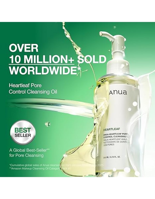 Anua Heartleaf Pore Control Cleansing Oil, Pore Cleanser, Sebum Care, Gentle Melting Oil Cleanser for Face, Safe For All Skin Type, Daily Hydrating Makeup Remover, Korean Skin Care (6.76fl.oz)