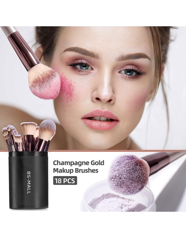 BS-MALL Makeup Brush Set 18 Pcs Premium Synthetic Foundation Powder Concealers Eye shadows Blush Makeup Brushes with black case (A-Champagne)
