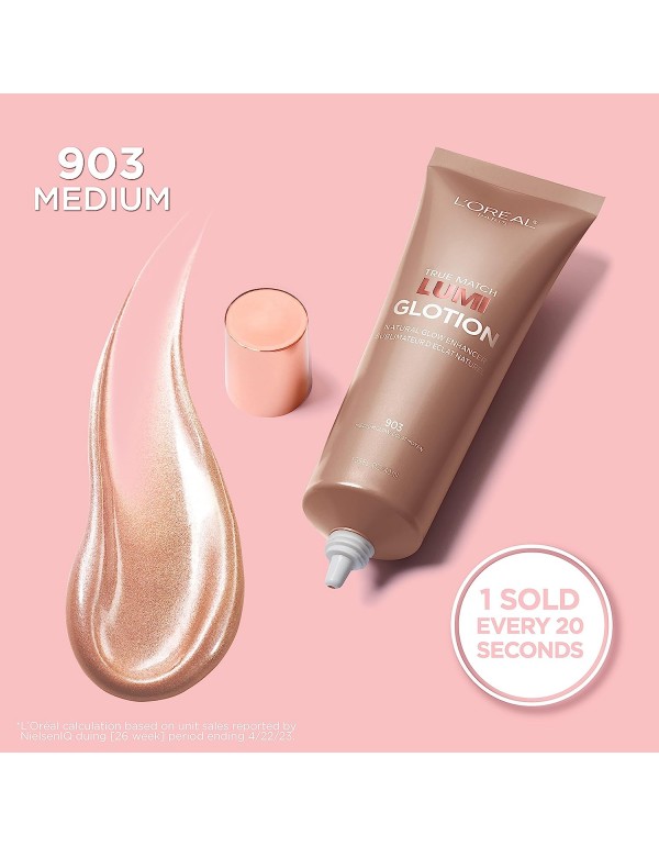 L’Oréal Paris Makeup True Match Lumi Glotion, Natural Glow Enhancer, Illuminator Highlighter Skin Tint, for an All Day Radiant Glow, Medium, 1.35 Ounces
