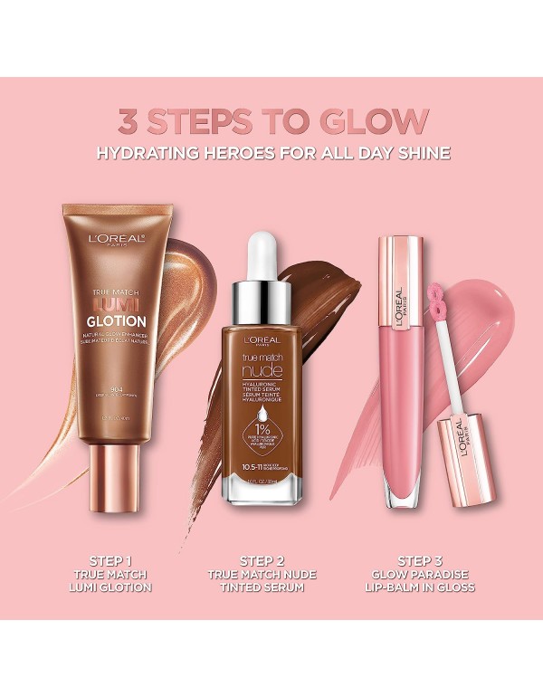 L’Oréal Paris Makeup True Match Lumi Glotion, Natural Glow Enhancer, Illuminator Highlighter Skin Tint, for an All Day Radiant Glow, Medium, 1.35 Ounces