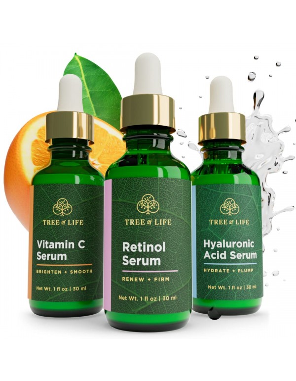 生命之树维生素 C、视黄醇和透明质酸精华液 - 全面肌肤重置、抗衰老、黑斑矫正
