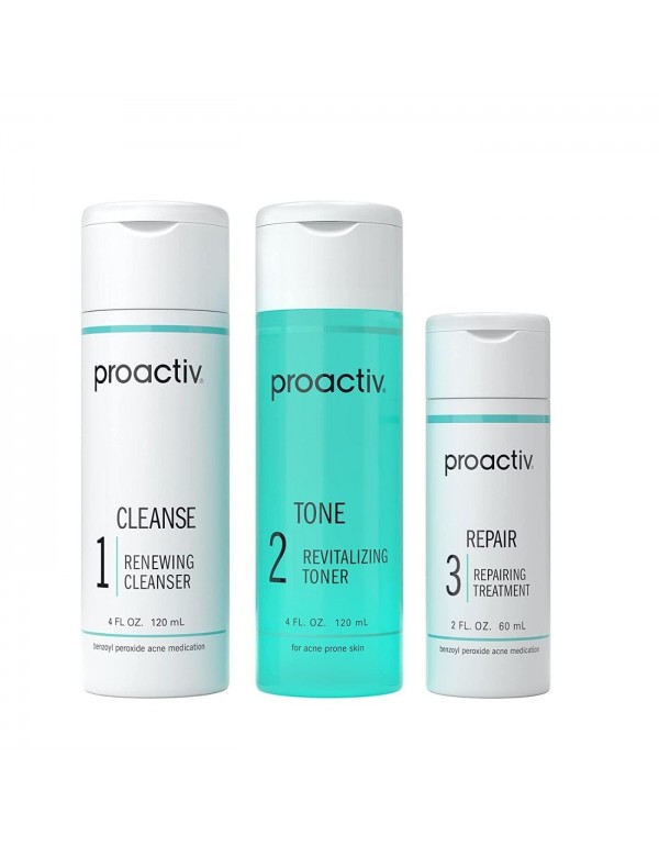 Proactiv 3 步痤疮治疗 - 过氧化苯甲酰洗面奶，修复面部和身体痤疮斑点治疗，去角质爽肤水 - 60 天完整痤疮护肤套装，多色