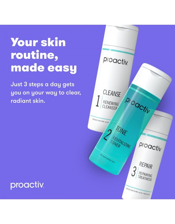 Proactiv 3 Step Acne Treatment - Benzoyl Peroxide Face Wash, Repairing Acne Spot Treatment for Face And Body, Exfoliating Toner - 60 Day Complete Acne Skin Care Kit, Multicolor